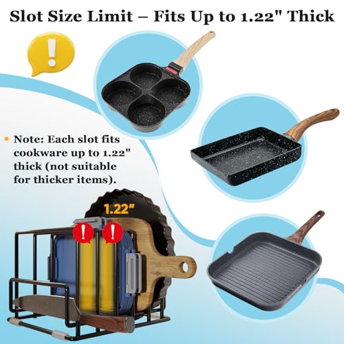Cutting Board Organizer Rack with 7 Compartments, Heavy-Duty Iron Pan and Baking Sheet Organizer, Kitchen Cabinet Storage Rack with Non-Slip Base, Space-Saving Pot Lid Holder for Countertop & Pantry - color: 1 Pack - Black