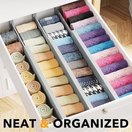 SpaceAid Bamboo Dresser Drawer Dividers 6 Pack, 4.65“ High Adjustable 17“-22” Drawer Organizers, Expandable Organization for Clothing, Clothes, Dressers, Gray - color: GRAY, size: 4.65''H, 17''-22''L