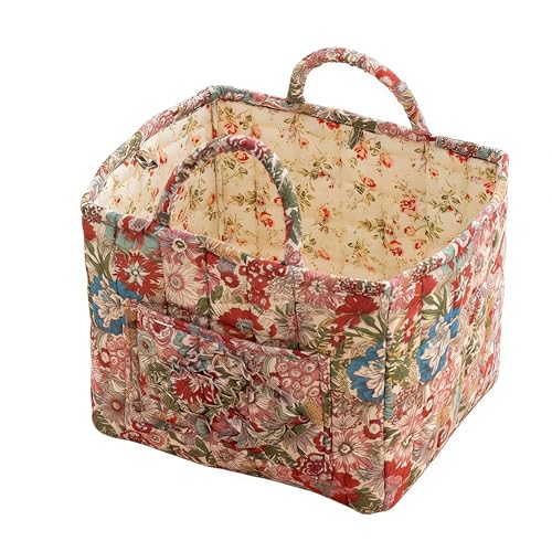 Quilted Laundry Basket with Handles - Multi-Purpose Fabric Storage Basket，Boho Fabric Storage Baskets with Handles for Car, Home & Nursery - Collapsible Square Organizer (Red) - color: Red