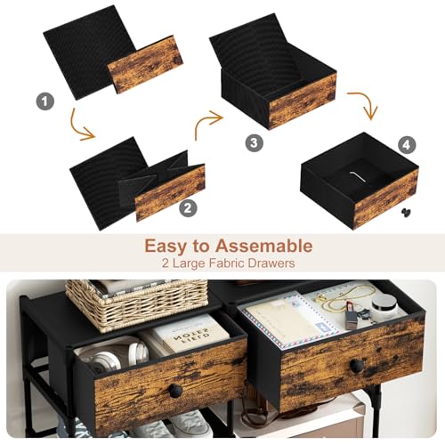 Shoe Rack, 6 Tier Shoe Rack Organizer with 2 Large Drawers, Shoe Storage for 20-24 Pairs, Sturdy Metal Shoe Shelf Shoe Stand for Closet Entryway, Rustic Brown and Black - color: Rustic Brown and Black, size: 6 Tier