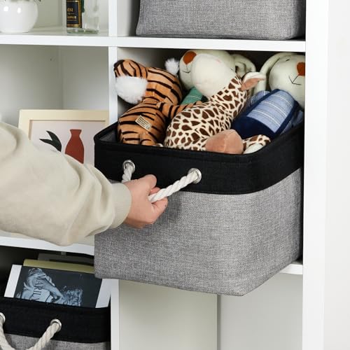 Temary Fabric Storage Baskets 4Pack Storage Bins Decorative Basket for Gift, Clothes Bin with Rope Handle, Rectangle Baskets for Storage, Blankets(Black&Gray,15x11x9.5 inch) - color: black&grey, size: 15"L x 11"W x 9.5"H