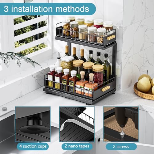 Under Sink Organizer Kitchen, 2 Tier Under Sink Organizers and Storage, Pull out Cabinet Organizer Shelf, Metal Drawer for Kitchen Bathroom Pantry Cabinet Closet Organization Rack, Black, 1 Pack - color: Black-1 Pack, size: Double Layer