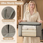 Large Storage Bags,Clothes Storage Bins Foldable Closet Organizers Storage Containers with Durable Handles Thick Fabric for Blanket Comforter Clothing Bedding (grey, 90L(3Pick)) - size: 90L(3Pick)