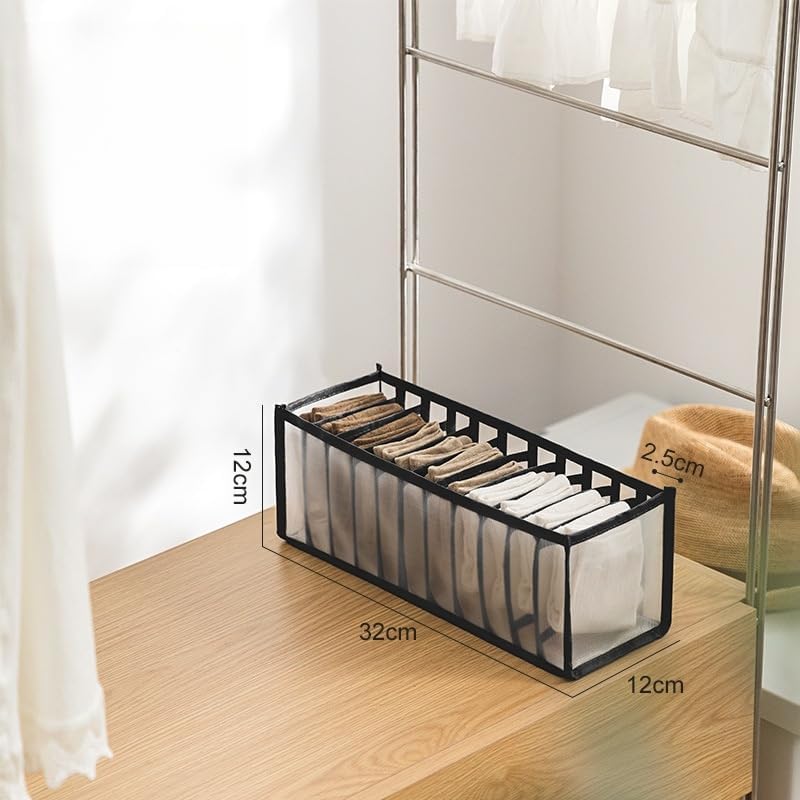 11-Compartment Closet Organizer - Lightweight Drawer Divider for Bras, Underwear & Socks, Durable Storage Box for Wardrobe Organization（Black） - color: Black, size: 11-grid