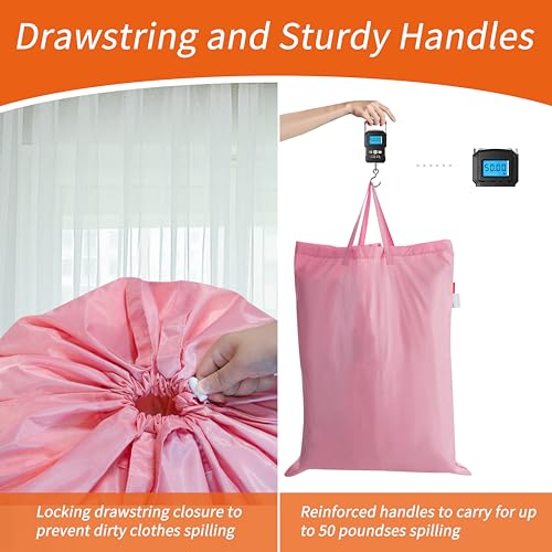 Polecasa Extra Heavy-Duty Laundry Bag 28x36”- Machine Washable Large Storage Bag with Reinforced Handles & Drawstring Closure & ID Tag for College Dorm Travel - Pink - color: Pink, size: 28" x 36" | 1 Pack