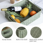 Drawer basket Handwoven Paper Rope Rectangular Shallow Basket Storage-15.35X12.01X4.72 Inches (Green) - color: Green