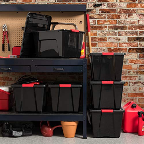 IRIS USA 54 QT Plastic Storage Box with Lid and Latches - 6 Pack - BPA-Free, Garage Organizing Solution, Durable Nestable Stackable Containers, Secure Pull Handle - Black - size: 54 Qt, style: 6 Pack