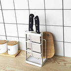 VANRA Metal Steel Cutting Board Holder Knife Block Kitchen Organizer Pantry Bakeware Rack Pan Pot Cover Lid Rack Stand with Draining Tray (White) - color: White, size: 4.7"L X 5.5"W X 8.5"H - With Draining Tray