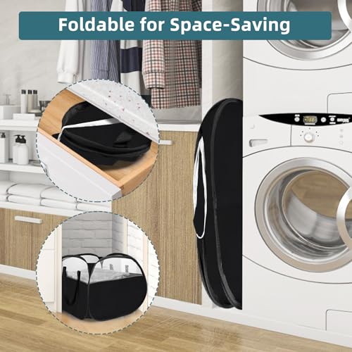 2 Pack Collapsible Laundry Baskets, 90L Large Foldable Laundry Basket, Pop Up Hampers for Laundry, Dirty Clothes Laundry Hamper for Bedroom, Bathroom, Dorm, Laundry Room, Travel or Camping Black - color: 2xBlack