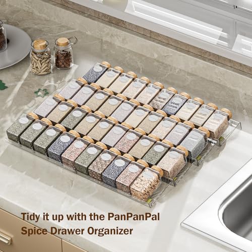 PanPanPal Spice Drawer Organizer, 8 Pack Clear Seasoning Organizer Rack, Expandable From 11" to 22" Wide Kitchen Spice Rack Organizers for Drawer, Countertop (Jars Not Included) - color: Clear, size: 8 Packs - 1 Tier