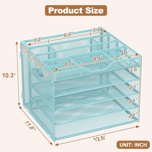 Docnest 5 Tier Letter Tray with Hanging File Organizer-Mesh Desk Organizer-Desktop Storage Box Built in Pen Holder and Handles, File Folder Holder for Mail Documents Office Supplies-Blue - color: 5 Tier Hanging File Organizer-Blue