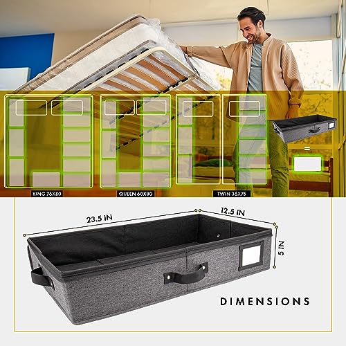 HOMELUX THEORY 2pc Under Bed Storage Containers, Bedroom Under the Bed Drawer Storage Organizer with Bins and Lids, Medium Underbed Clothes Storage Box Ideal for Blanket, Fabric, & Shoes (Dark Gray) - color: Dark Gray, size: Medium (2pc)