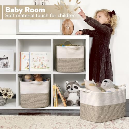 Goodpick Woven Storage Baskets for Organizing, Baby Basket for Gifts, Dog Toy Storage Bins for Shelves, Cute Baskets for Home Decor, Rope Basket for Towels, 13" x 10" x 9", Brown - color: Light Brown, size: 13"L x 10"W x 9"H