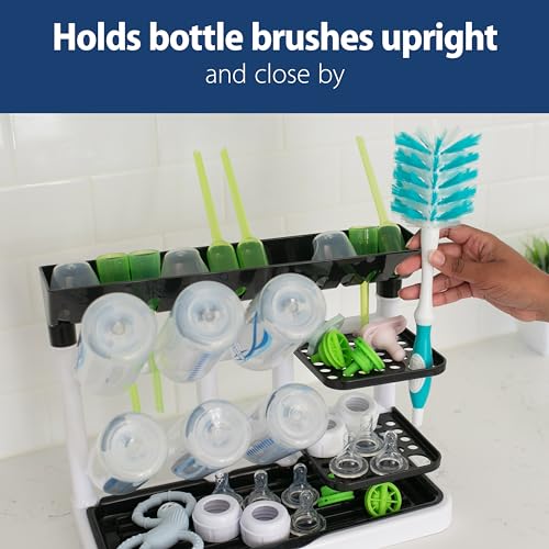 Dr. Brown's Baby Bottle Drying Tower, Stand-Up Countertop Drying Rack with Organized Storage for Baby Essentials, Space Saving Vertical Rack, Black/White - color: Black/White