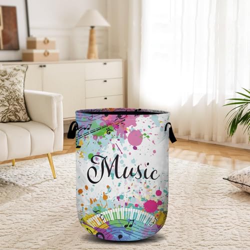 Music Guitar Laundry Basket, Laundry Hamper Collapsible Oxford Cloth with Handle Clothes Toy Storage Bin for Bathroom Laundry Room Bedroom 15.7 X 20 Inch - color: I Love Music Guitar