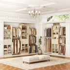 Besiost Closet System, 4-8 FT Closet Organizer Tower with 2 Wooden Drawers and Shelves, Can Fit 60 to 96 inch Walk-in Closet System with 5 Hang Rods, Built-in, Greige Oak - color: Greige Oak