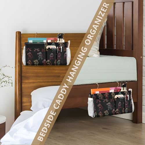 Bedside Caddy Metal Frame Hanging Organizer Bunk Bed Dorm Accessories Hook And Loop Storage Bag Large Pockets Many Neon Lights Santa Claus - color: Many Neon Lights Santa Claus