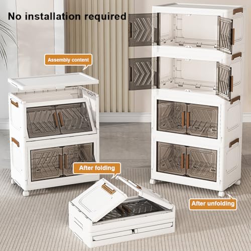 ETOYA 4-Tier Stackable Storage Bins with Lids, 23QT Stackable Closet Organizers and Storage with Wheels and Magnetic Doors, Foldable Plastic Storage Containers for Seasonal Clothes, Toys, Tools - color: Transparent