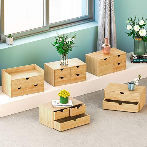 Wisuce Bamboo Desk Drawer Organizer, Desktop Organizer with Drawers Tabletop Storage Organization Box for Office Home Toiletries Supplies Vanity, No Assembly Required(2 Drawers) - style: 2 Drawers