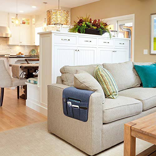 Sofa Armrest Organizer Non-Slip Remote Control Holders for Recliner Couch Chair Armchair Caddy with 5 Pockets for Table,Cell Phone,Ipad,Magazines,Books (Navyblue, 13 x 35 Inch) - color: Navyblue, size: 13 x 35 Inch