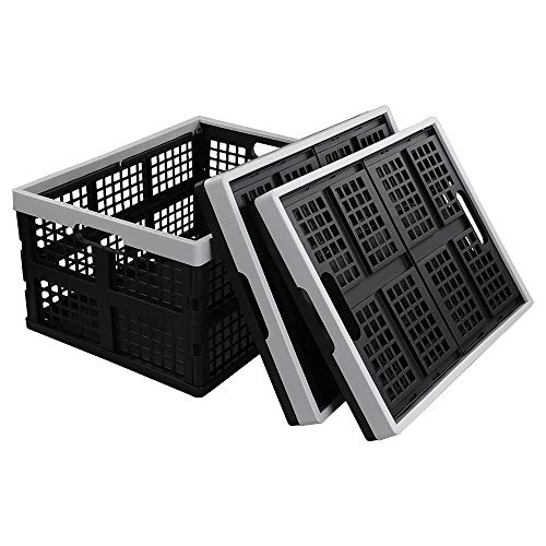 Kekow 28 L Black Plastic Collapsible Storage Basket, 3-Pack Folding Crates Storage - size: 28 L