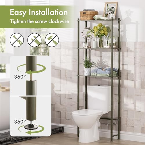 AmazerBath Bamboo Over The Toilet Storage Shelf, 3-Tier Over Toilet Bathroom Organizer Rack, Bathroom Shelves Over Toilet Space Saver, Forest Green - style: Forest Green-3-tier