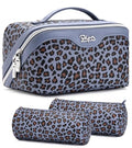 BOYATU Travel Makeup Bags Cosmetic Organizer Bag: 3 Pcs Set Large Capacity Make up Bag with Compartments - Waterproof Leather Toiletry Bags with Handle for Women (B-Light Blue) - color: B-Light Blue