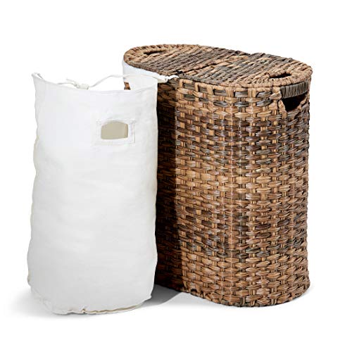 Seville Classics Premium Handwoven Portable Laundry Bin Basket with Carrying Handles, Household Storage for Clothes, Linens, Sheets, Mocha Brown, Oval Hamper - color: Mocha Brown, size: Oval Hamper (1-Pack)