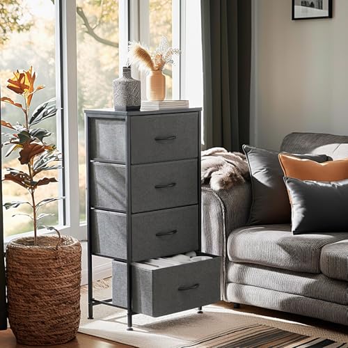 Sweetcrispy Nightstand Small Bedroom Dresser with 4 Fabric Drawers,Bed Side Furniture End Table, Wooden Top Cabinet Night Stand Dresser for Closet, Entryway, Dorm, Grey - color: Grey, size: 17.7"D x 11.8"W x 37"H (4 Drawers)