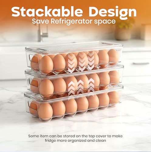 Utopia Home Egg Container With Lid and Handle for Refrigerator - Pack of 4 - Clear Stackable Egg Holder for Kitchen Storage and organization - size: Pack of 4