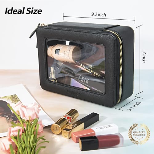 Aveniee Clear Makeup Bag Organizer,Large Travel Toiletry Bag for Women, Waterproof Cosmetic Pouch with Zippers,Car Organizers and Storage Case for Accessories,Black - color: Black, style: Large Glam