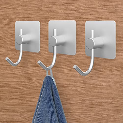 VAEHOLD 4PACk Wall Hooks, Heavy Duty Sticky Holder Waterproof Aluminum Towel Hooks for Hanging Coat, Hat, Key, Clothes, Closet Hook Wall Mount for Kitchen, Bathroom, Office（Silvery） - color: Silver, size: 4 Pack