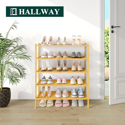 Smiry Bamboo Shoe Rack, 5 Tier Shoe Organizer for Entryway & Closet, Stackable Free Standing Storage Shelf for Shoes, Bags & Plants, Natural - color: Natural, size: 5 Tier-Regular