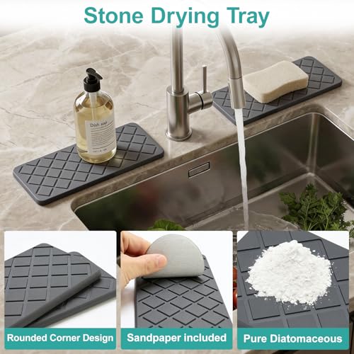 Water Absorbing Stone Drying Tray for Kitchen Counter Decor Bathroom Sink Organizer Soap Dish Dispenser Tray Diatomite Stone Fast Quick Drying Mat Bathroom Vanity Trays Sponge Holder Drink Coasters - color: Dark Grey Quilted