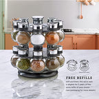 Kamenstein Ellington 16 Jar Revolving Spice Rack with Prefilled Spices - Rotating Chrome and Plastic Countertop Organizer with Sifter Caps and Labeled Lids - size: 16-Jar, style: 16-Jar Ellington