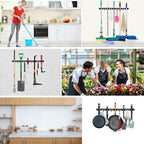 Huryfox Mop and Broom Holder Wall Mounted - Sturdy Stainless Steel Rack with Utility Hooks, 5 Racks, 4 Hooks Adjustable Design and Multiple Storage Organiser Options, Perfect for Kitchen - size: 5 Racks and 4 Hooks