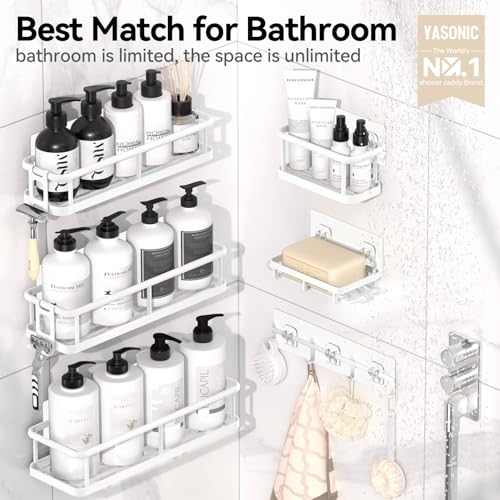 YASONIC Shower Caddy, 6 Pack Large Capacity shower organizer with Soap Holder and 12 Hooks, Rustproof Shelves for Inside Shower, No Drilling&Sleek Bathroom Organizers and Storage White - color: White, size: XL