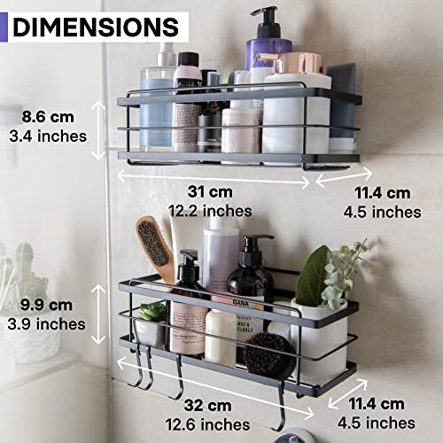 KINCMAX Premium Shower Caddy, 2-Pack Adhesive Shower Organizer, No Drill Bathroom Shelves, Rustproof Stainless Steel Shower Shelves for Inside, Shampoo Holder, Storage Rack, Matte Black - color: Matte Black