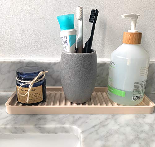 Happitasa Silicone Kitchen Sink Organizer Tray, Sponge Holder and Countertop Protector | Bathroom and Kitchen Soap Dish and Dispenser Tray (Sand Dollar, 12"x4") - color: Sand Dollar, size: 12" x 4" x 0.6"