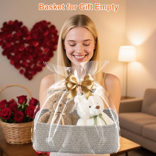 Small Storage Baskets for Organizing, Woven Storage Bins for Shelves, Gift Basket Empty, Cute Decorative Closet Organizer, Baby Rope Basket, Dog Toy Storage, 13.2x8.2x5.2”, 3Packs Mixed Gray - color: Mixed Gray, size: M