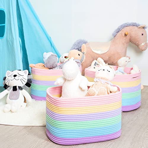 MINTWOOD Design Storage Basket for Shelves, Decorative Baskets for Organizing, Book Basket, Storage Cube Bin Box, Woven Closet Organizer, Pantry Closet and Shoe Basket, Pastel Rainbow - color: Rainbow Pastel