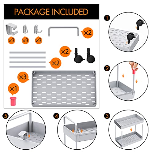 Ronlap 3 Tier Slim Rolling Storage Cart with Wheels Plastic Utility Cart Organizer for Snack Craft Art Postpartum Baby Diaper Nail Makeup in Bathroom Laundry Room Kitchen Bedside Narrow Space, Grey - color: Gray