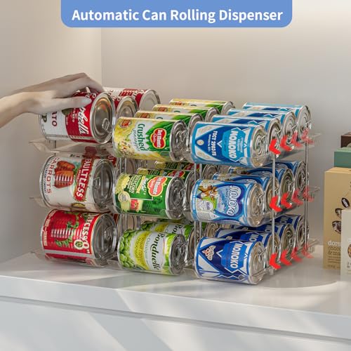 Jsyrjing Can Organizer for Pantry, Modular 3-Tier Can Dispenser, Flexible Combination Design, Clear Extra-Thick Durable Storage Rack for 36 Cans, Stackable for Cabinet, Pantry, Fridge, Countertop - size: 3*3