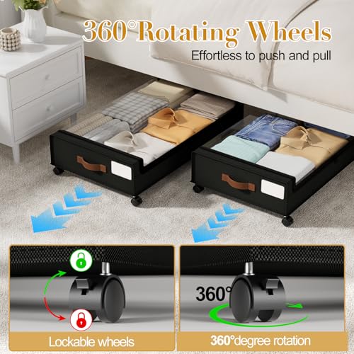 Yecaye Under Bed Storage with Wheels, 2 Pack Under the Bed Storage Containers with Lids & Label, XXL 60L Rolling Underbed Storage Drawers for Clothes, Blankets, Shoes, Black - color: Black, size: 2 Pack