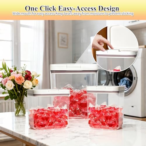 Gute Sealed Auto Pop-Up Laundry Pod Holder with Lid, 3-Piece Laundry & Dishwasher Pod Container Set for Laundry Room Organization (67oz, 94oz, 186oz Capacity) - color: 10.3L
