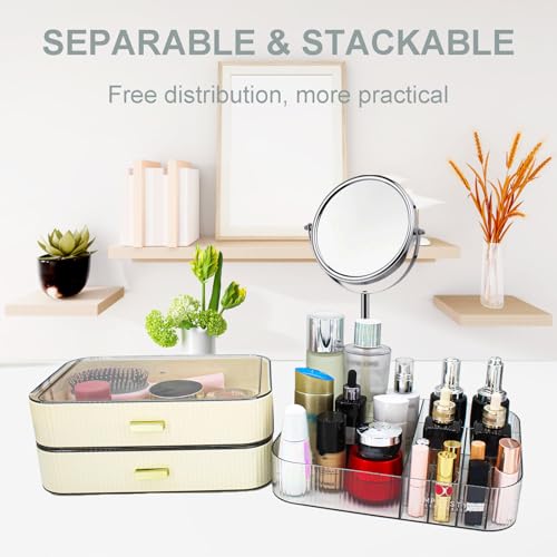 Makeup Organizer with 2 Drawers, Cosmetics Organizer for Bedroom and Bathroom Vanity Countertops, Large Capacity Cosmetic Storage Box for Skincare Cream Perfume Lipstick Dresser Counter-White - color: Grey, size: 2 Drawers