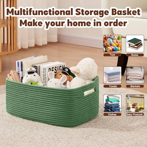OIAHOMY Storage Basket for Shelves, Closet Cube Storage Bins Baskets for Clothes Blanket Towels, Baby Nursery, Toy Baskets Box, Woven Rope Basket, 15.75*11.81*7.09 IN, 2 Packs Olive Green - color: Olive Green, size: 15.75*11.81*7.09