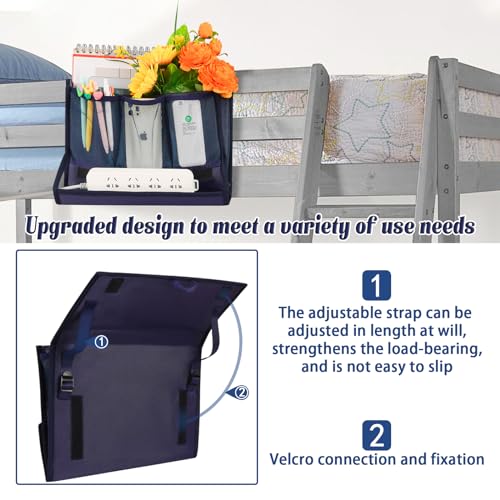 Bedside Storage Organizer with Power Strip Holder and Adjustable Straps Bed Hanging Bag for Home Bunk Bed Dorm Sofa (Navy Blue) - color: Navy Blue