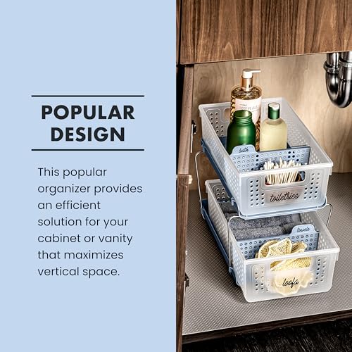 madesmart Two-Tier Bathroom Cabinet Organizer, Sliding Drawer Storage for Bottles, Sponges & Cleaning Supplies, Blue - color: Blue