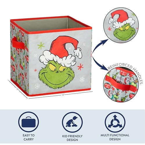 Idea Nuova Storage Cubes for Kids,2 Pack Collapsible Fabric Bins with Handles, Holiday Organizer Boxes for Bedroom, Playroom & Nursery, Festive Christmas Storage Baskets,Grinch Dr. Seuss - color: Grinch Dr Seuss